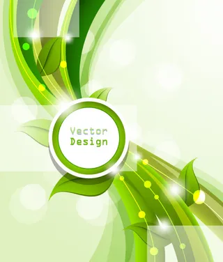 圆形与动感线条搭配树叶的组合背景矢量