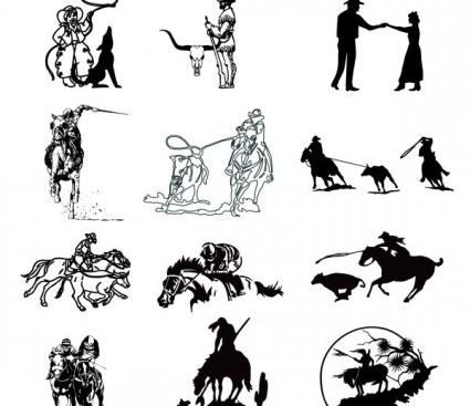 黑色和白色的牛仔系列矢量图