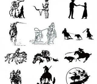 黑色和白色的牛仔系列矢量图