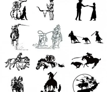 黑色和白色的牛仔系列矢量图 黑色和白色的牛仔系列矢量图