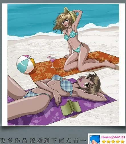 沙滩性感动漫美女图片eps,ai矢量模版下载