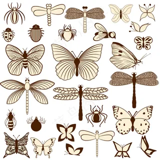 卡通各种唯美漂亮昆虫蝴蝶素材分层插...