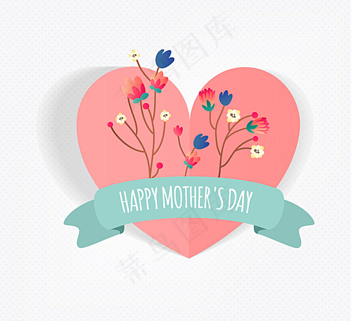 素雅母亲节爱心与花卉矢量图图片