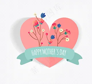 素雅母亲节爱心与花卉矢量图图片