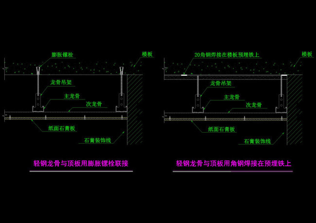 轻钢龙骨与顶板节点cad图纸