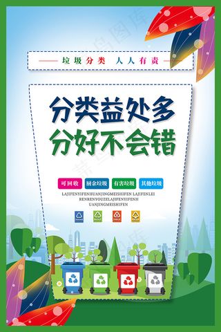 垃圾分类系列清新创意海报