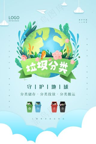 清新守护地球垃圾分类海报