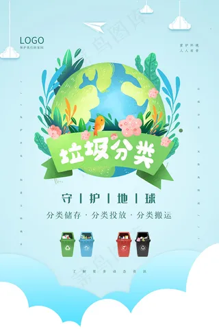 清新守护地球垃圾分类海报