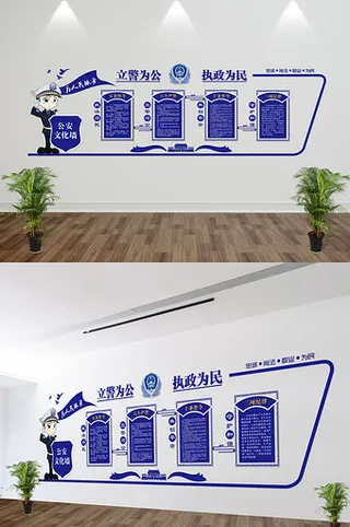 蓝色警营党建文化墙