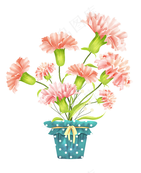 手绘鲜花 盆栽 粉红鲜花