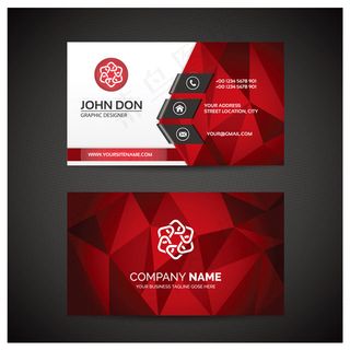红色低多边形几何名片