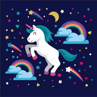 独角兽 彩虹马 蓝色背景