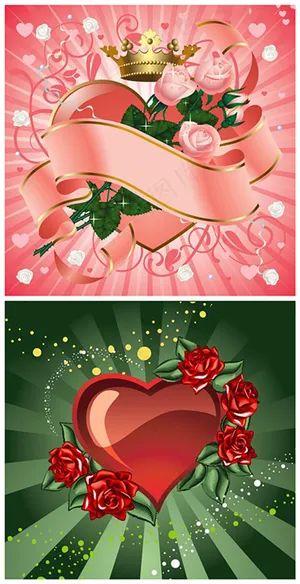 精美插画心与玫瑰