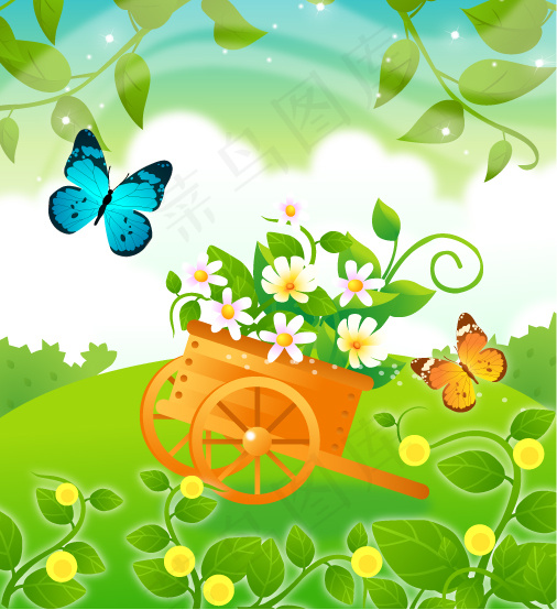 矢量图浪漫花语春天风景
