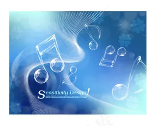 水晶音符蓝色天空背景矢量图