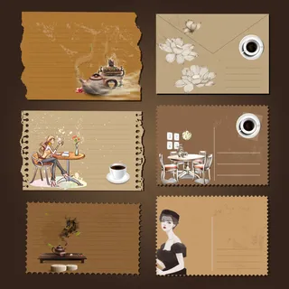 复古信封人物邀请函菜单海报背景
