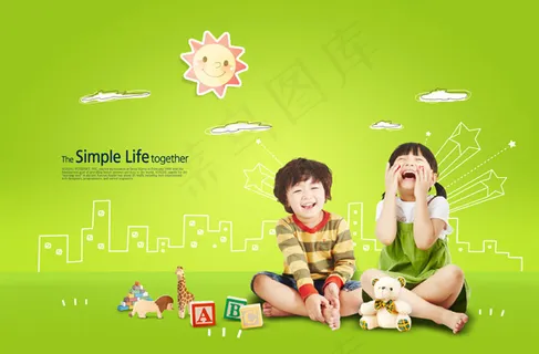 开心成长的孩子psd素材