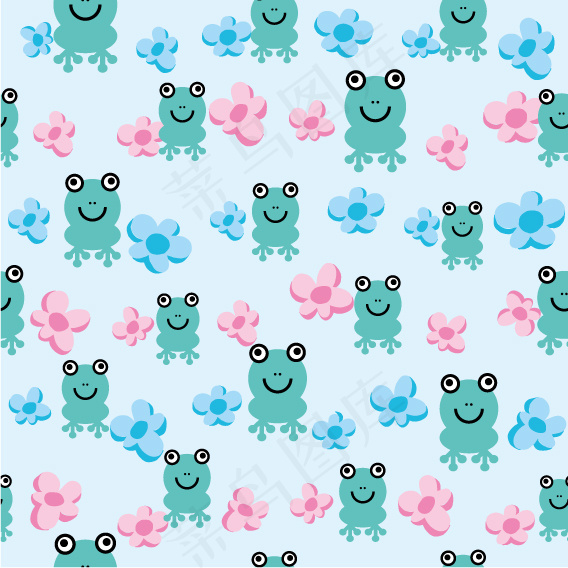 可爱青蛙花朵连续背景矢量素材
