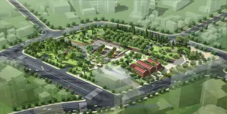 花园建筑鸟瞰效果图PSD素材下载