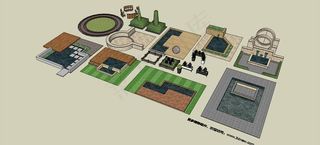 多个不同造型的草图大师模型 水池