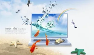 笔记本电脑绿色科技环保素材图片