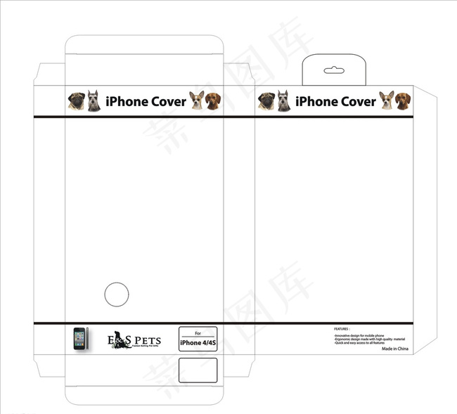 iPhone4/4S手机壳包装图片cdr矢量模版下载