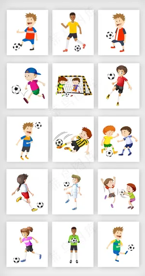 卡通踢足球运动人物矢量素材