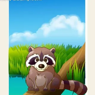 可爱动物绿色小浣熊图片