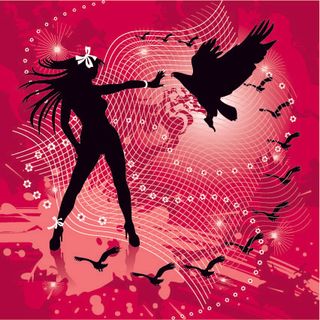 女性人物与老鹰剪影矢量图