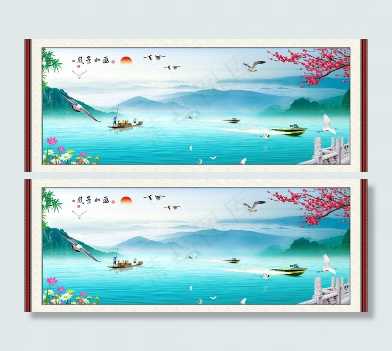 山水风景画图片(6519X2898(DPI:46))psd模版下载