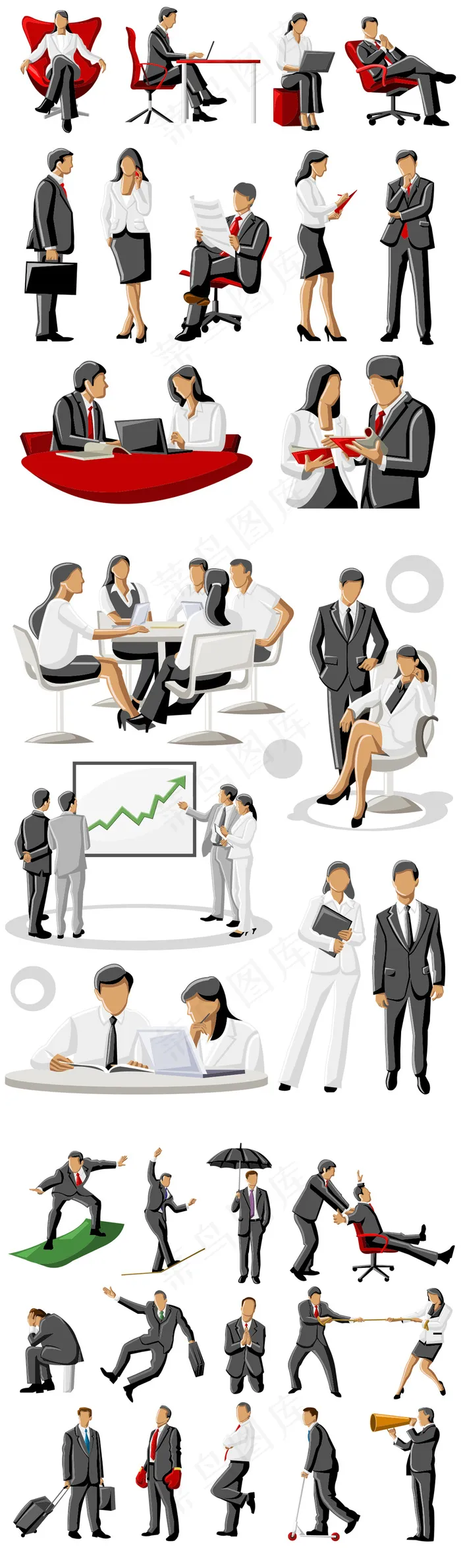 各种形态的商务人士矢量插画场景素材ai矢量模版下载