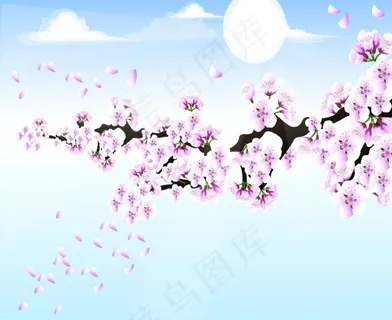 清新桃花移门图