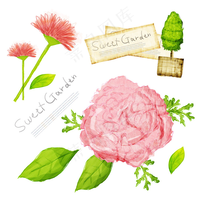 韩国水彩花朵鲜花PSD分层素psd模版下载