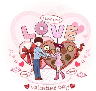 彩绘骑单车的情侣插画矢量素材图片