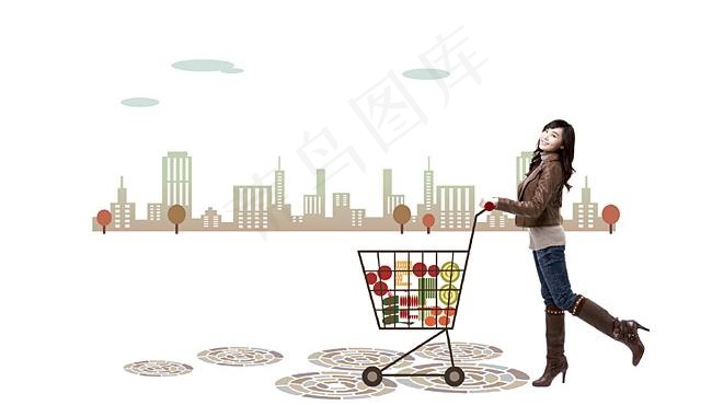推购物车的韩国女人psd分层