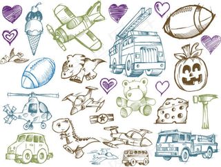 线稿卡通玩具—矢量素材