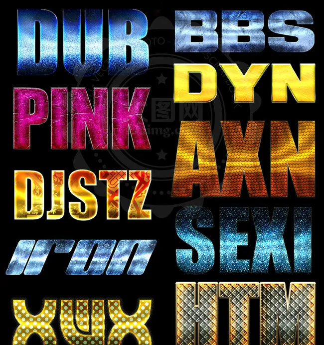 10款绚丽的金属质感艺术字PS样式(590X3024(DPI:300))psd模版下载