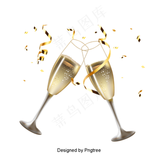 金色玻璃碰撞庆祝丝带元素金色玻璃碰撞庆祝丝带元素