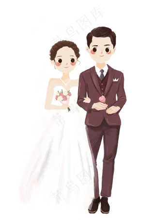 手绘卡通新郎新娘