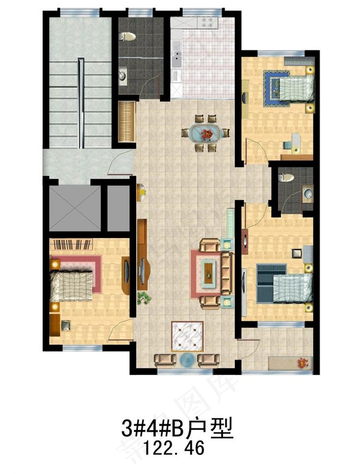 彩色户型图图片(3508X4961(DPI:300))psd模版下载