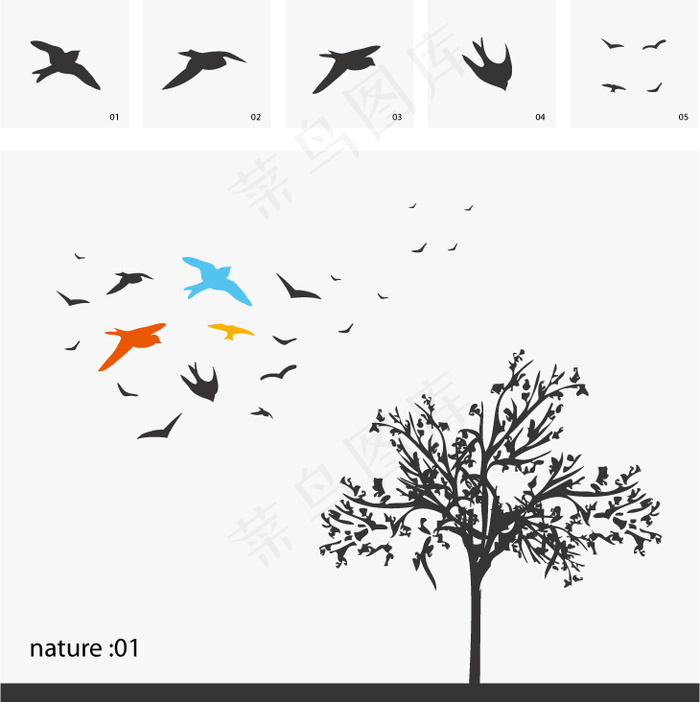 燕子树木老鹰矢量素材