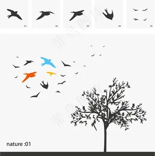 燕子树木老鹰矢量素材