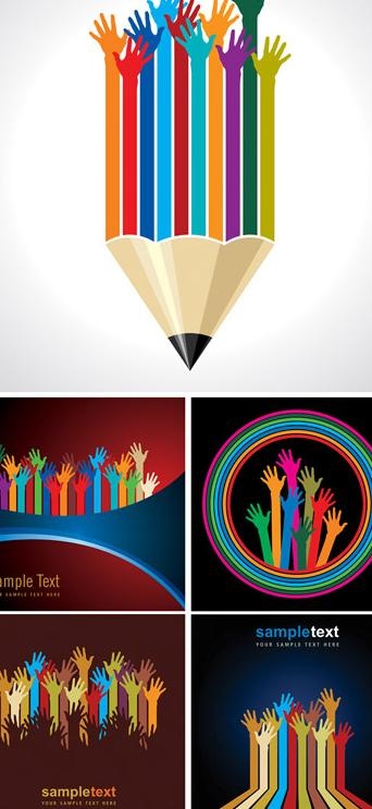 五颜六色的举手形式矢量素材
