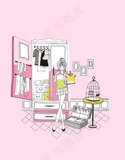 女孩场景画设计素材