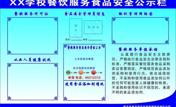 学校餐饮服务食品安全公示栏图片cdr矢量模版下载