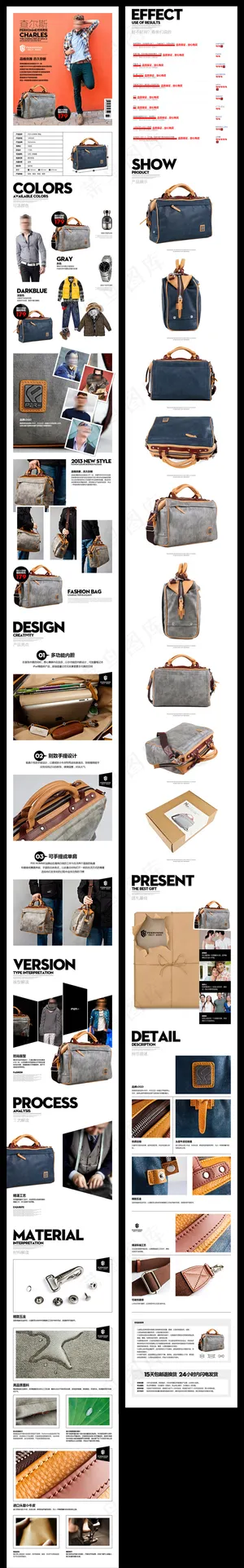 淘宝时尚男包背包宝贝详情页模板素材