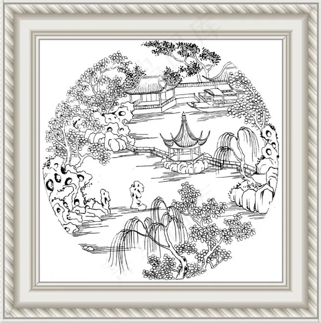 山水艺术画psd模版下载
