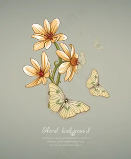 随着春天的花朵和蝴蝶花卉背景矢量插画