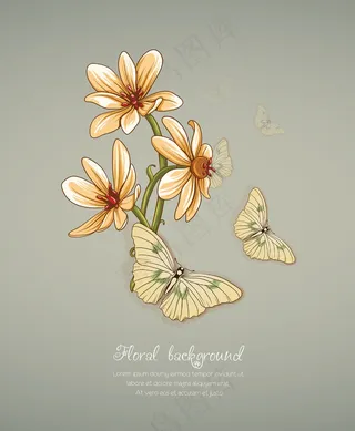 随着春天的花朵和蝴蝶花卉背景矢量插画