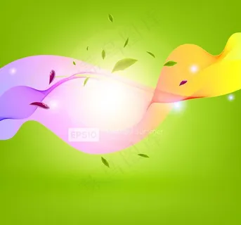 动感绿叶线条烟雾带 梦幻背景图片